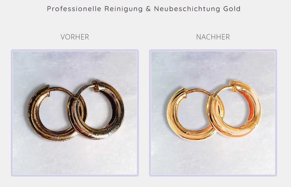 Vergolde deinen Schmuck nach Wunsch mit einer dicken Goldschicht der “Königsklasse” in Gelbgold, Roségold oder Rhodium.